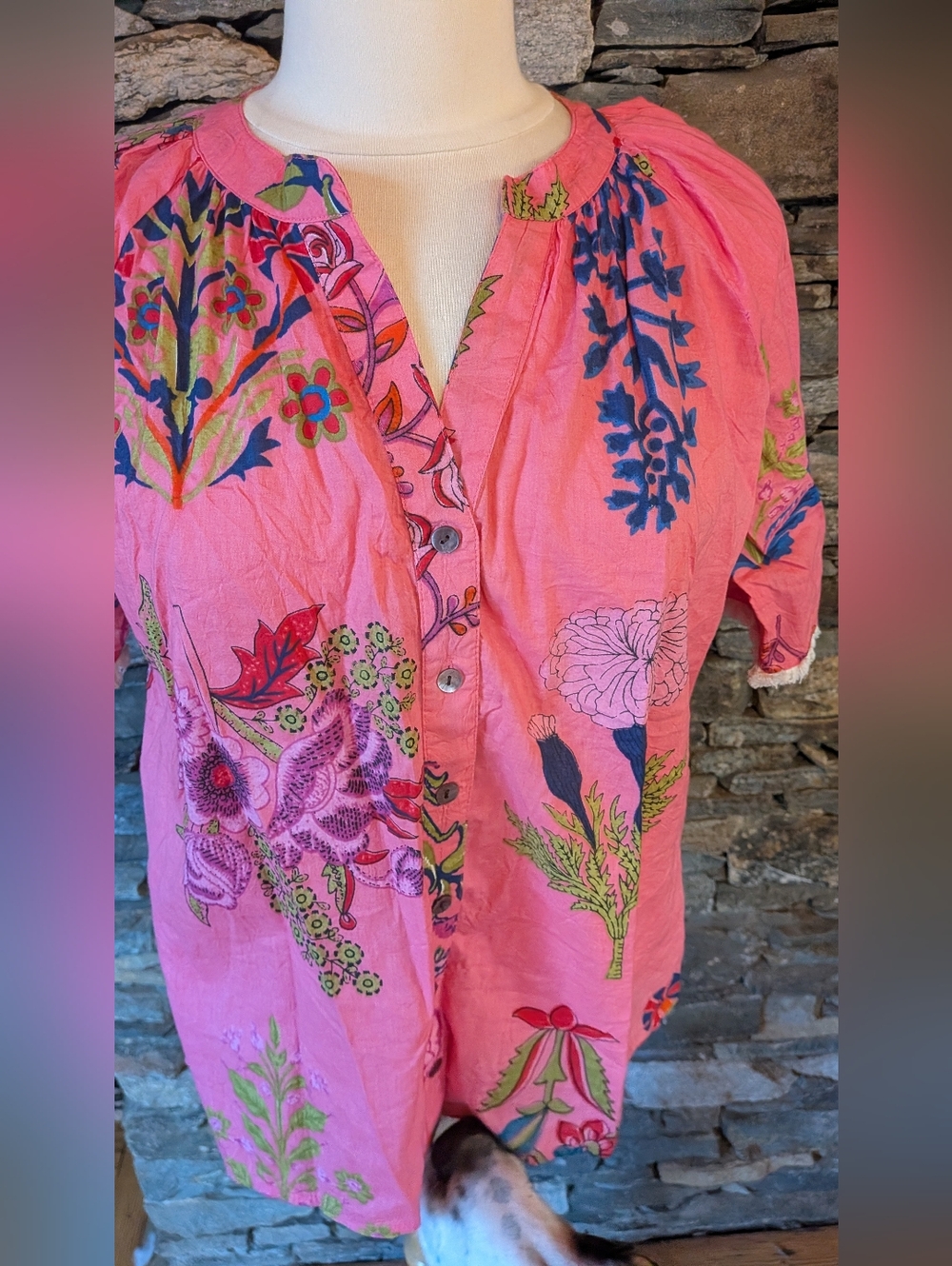 THML Like New Vibrant Floral Pink Top, 100% Cotton Size M - Picture 9 of 9